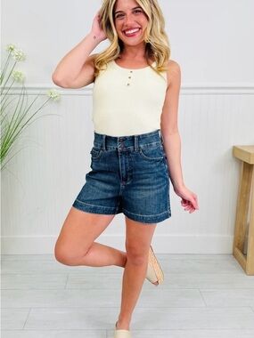 Judy Blue Dark Blue High-Rise Denim Shorts- New, never worn. 2X (18w-20w)